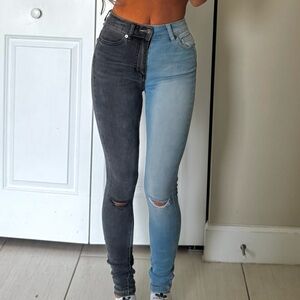 Fashion Nova Two-Tone Skinny Jeans - Black and Light Blue